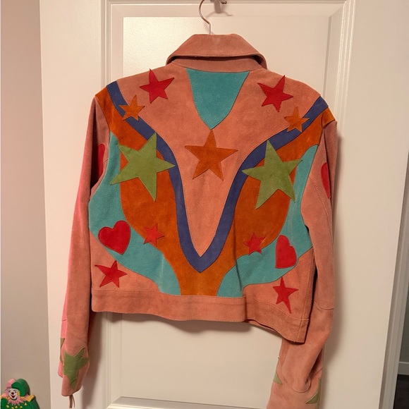 NWT Nasty Gal Pink Premium Star Appliqué Suede Jacket Size 8 - Picture 8 of 11
